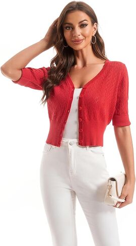 Women's Cardigan Lightweight Cropped V Neck Knit Sweaters Button Down Shrugs Simple Tops for Women Girls in Saudi Arabia