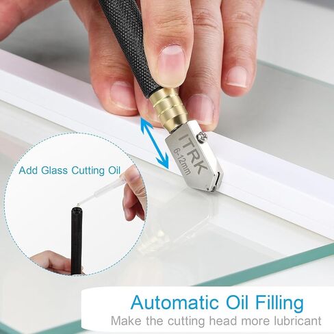 Glass Cutter 2mm-20mm & Glass Cutting Oil, Upgrade Glass Cutting Tool with Aotomatic Oil Feed, Pencil Style Oil Feed Carbide Tip Glass Cutter for Mirror/Tiles/Mosaic in Saudi Arabia