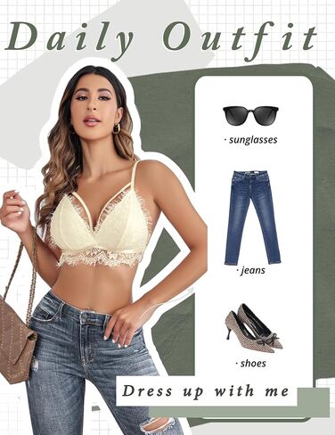 Avidlove Lace Tank Top Sexy Bralette for Women V Neck Lingerie Top Adjustable Strap Crop Top Y2k Cami Top, Beige, XXL in Saudi Arabia