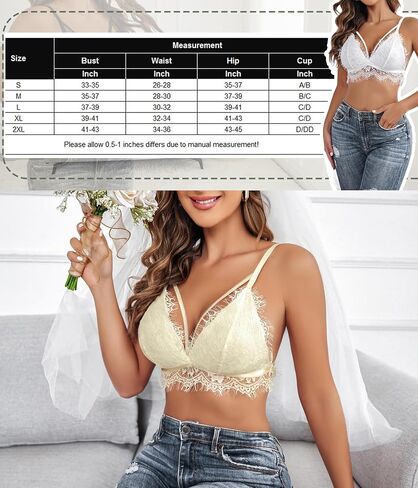 Avidlove Lace Tank Top Sexy Bralette for Women V Neck Lingerie Top Adjustable Strap Crop Top Y2k Cami Top, Beige, XXL in Saudi Arabia