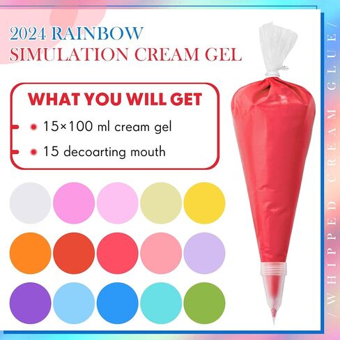 Feifeiya 15 Pcs Decoden Cream Kit Fake Whipped Cream Glue Clay DIY Making Art Handmade Craft Kit 100ml Decoden Cream with Plastic Decorating Mouth for Phone Case Making Hair Accessories Decoration in Saudi Arabia