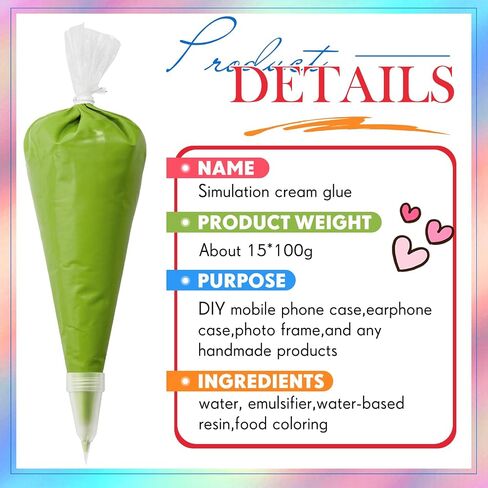 Feifeiya 15 Pcs Decoden Cream Kit Fake Whipped Cream Glue Clay DIY Making Art Handmade Craft Kit 100ml Decoden Cream with Plastic Decorating Mouth for Phone Case Making Hair Accessories Decoration in Saudi Arabia