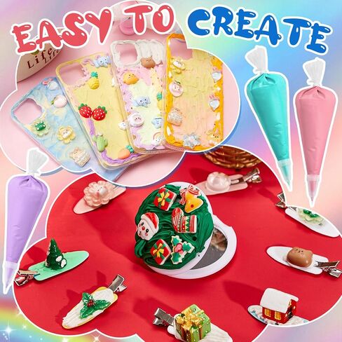 Feifeiya 15 Pcs Decoden Cream Kit Fake Whipped Cream Glue Clay DIY Making Art Handmade Craft Kit 100ml Decoden Cream with Plastic Decorating Mouth for Phone Case Making Hair Accessories Decoration in Saudi Arabia