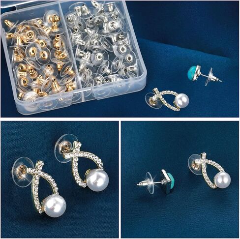Earring Backs for Studs, 50 Pcs Locking Secure Earring Backs Replacements for Droopy Earrings Gold & Silver Bullet Clutch Earring Backs with Pad with Pad Soft Earring Stoppers for Women Men in Saudi Arabia