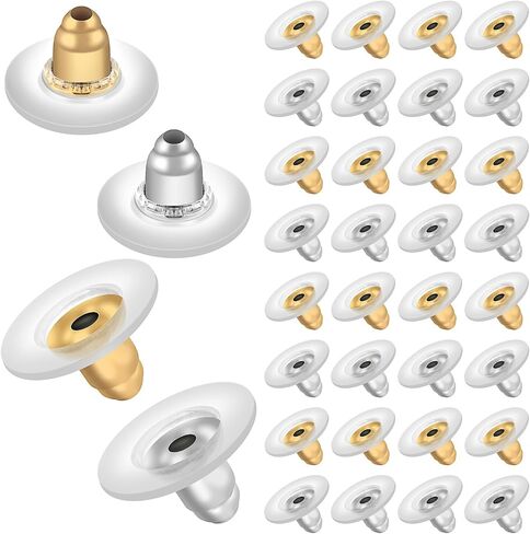 Earring Backs for Studs, 50 Pcs Locking Secure Earring Backs Replacements for Droopy Earrings Gold & Silver Bullet Clutch Earring Backs with Pad with Pad Soft Earring Stoppers for Women Men in Saudi Arabia