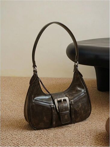 MakeMeChic Women's PU Leather Top Handle Buckle Medium Square Bag Vintage Shoulder Handbags Hobo Bags in Saudi Arabia