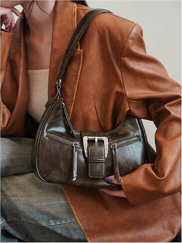 MakeMeChic Women's PU Leather Top Handle Buckle Medium Square Bag Vintage Shoulder Handbags Hobo Bags in Saudi Arabia