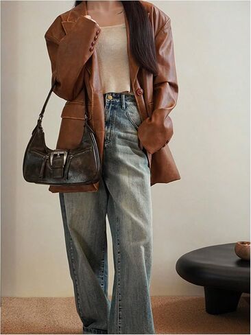 MakeMeChic Women's PU Leather Top Handle Buckle Medium Square Bag Vintage Shoulder Handbags Hobo Bags in Saudi Arabia