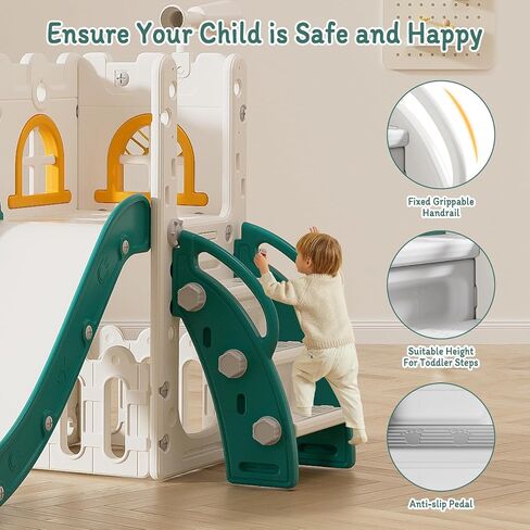 6 in 1 Toddler Slide for Toddler Age 1-6,Kids Climber Slider for Indoor Outdoor Playground with Basketball Hoop,Storage and Telescope,L Shaped Slide for Toddler Climber Playset in Saudi Arabia