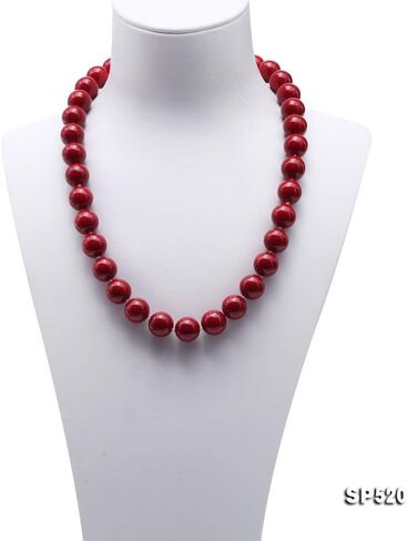 إمرأة لؤلؤ جنوب البحر شل اللؤلؤ قلادة 10 ملم النبيذ الأحمر جولة شل الخرز واحد ستراند مجوهرات 18'' in Kuwait