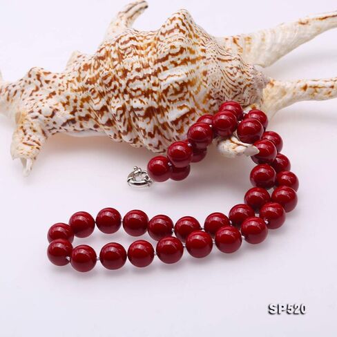 إمرأة لؤلؤ جنوب البحر شل اللؤلؤ قلادة 10 ملم النبيذ الأحمر جولة شل الخرز واحد ستراند مجوهرات 18'' in Kuwait