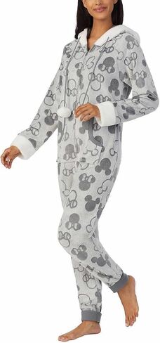 Disney Womens Midweight Onesie One Piece Pajama (US, Alpha, Small, Regular, Regular, Mickey & Minnie Gray) in Saudi Arabia