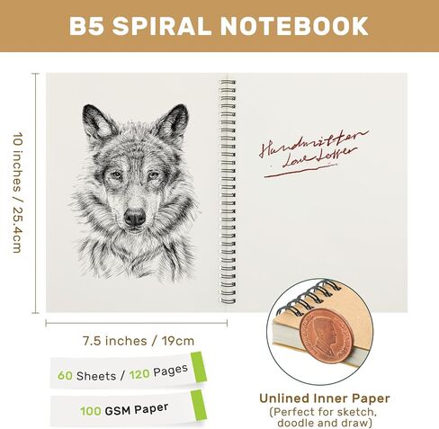Gueevin B5 Blank Notebook 10.5" x 7.5" Spiral Notebook 2 Pack Sketch Book 100gsm Sketchbook for Drawing College School Office, 120 Pages / 60 Sheets in Saudi Arabia