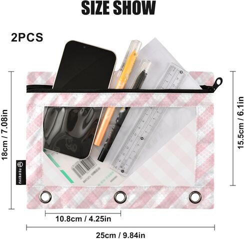 حقيبة أقلام رصاص لـ 3 حلقات، وحقائب أقلام رصاص وحقائب أقلام رصاص مع سحاب ونافذة شفافة وحلقات معززة لأطفال المدارس وامتحانات المكاتب، عبوة من قطعتين وردي ديزي in Kuwait