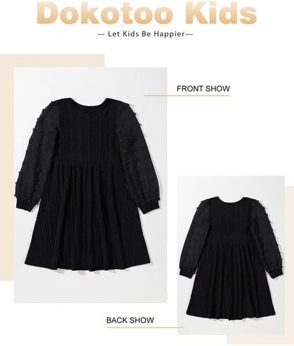Girls Fall Long Sleeve Knit Dresses Casual Crewneck Swiss Dot A-line Dress 6-15 Years in Saudi Arabia