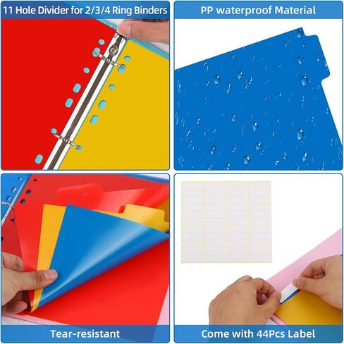 Binder Dividers with 6Tab 6 Sets Plastic Index 11 Hole Dividers for 2 3 4 Ring Binders Letter Size Assorted Colors in Saudi Arabia
