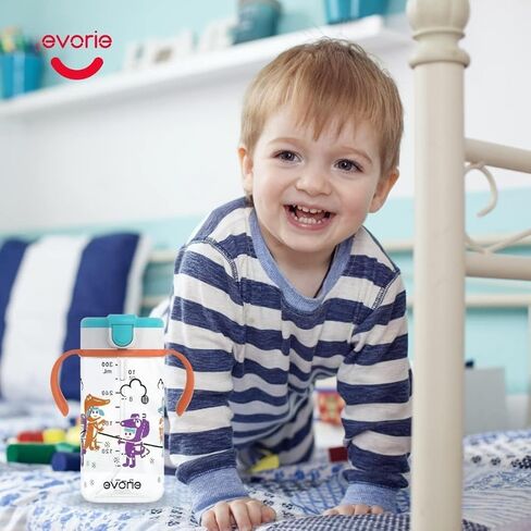 Evorie Tritan Toddler Sippy Cup with Silicone Straw, Spill-Proof Straw Water Bottle for Kids 1-4 Years Old, 10 oz, Removable Handles, Ideal for School in Kuwait