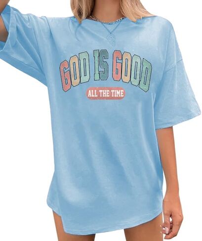 قميص God is Good قمصان مسيحية للنساء كبيرة الحجم هدية دينية يسوع تي شيرت ملهم بآية الكتاب المقدس in Kuwait