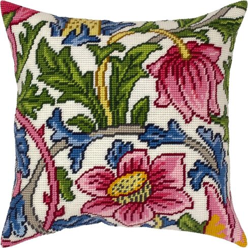 Floral Embroidery Kit for Adults and Beginners — Lodden. Carnations by William Morris 16″ × 16″ with Clear, Precise Printed Design on Cotton Canvas; Includes 2 Needles, Yarn, and Easy-Read Chart in Saudi Arabia