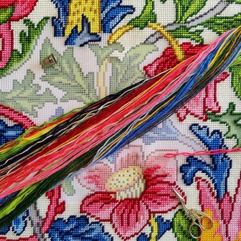 Floral Embroidery Kit for Adults and Beginners — Lodden. Carnations by William Morris 16″ × 16″ with Clear, Precise Printed Design on Cotton Canvas; Includes 2 Needles, Yarn, and Easy-Read Chart in Saudi Arabia