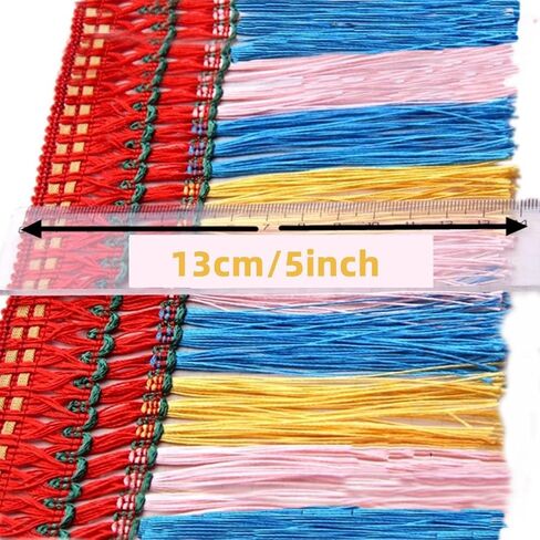 MSCFTFB 12 Yards Tri Colors Thick Tassels Polyester Fringe Tassel Fabric Lace Ribbon Trim Border Width 5inch for Curtain Dressmaking Cushion Sewing Craft (Chocolate+Brown+Beige) in Saudi Arabia