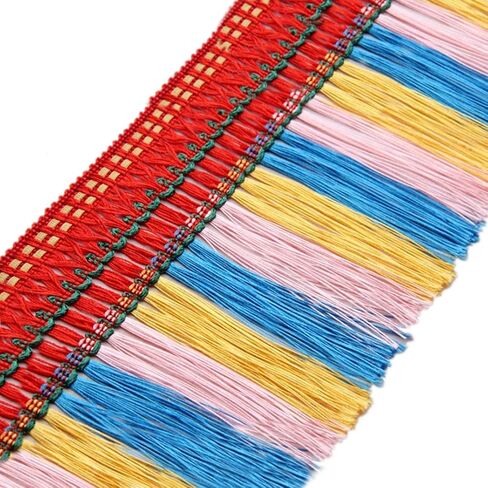 MSCFTFB 12 Yards Tri Colors Thick Tassels Polyester Fringe Tassel Fabric Lace Ribbon Trim Border Width 5inch for Curtain Dressmaking Cushion Sewing Craft (Chocolate+Brown+Beige) in Saudi Arabia