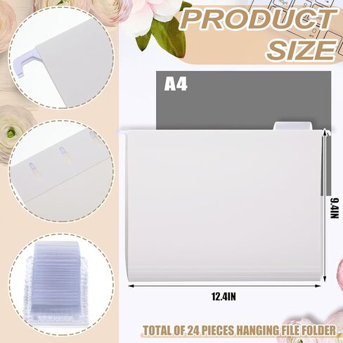 Estune Acrylic File Box Organizer with 24 Pcs Hanging File Holders Letter Size, Acrylic Hanging File Folder Organizer Clear Slim File Box with Handles for Desk Home Office(White, Formal) in Kuwait