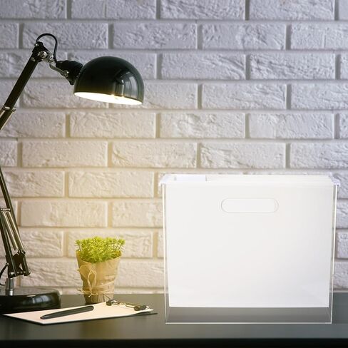 Estune Acrylic File Box Organizer with 24 Pcs Hanging File Holders Letter Size, Acrylic Hanging File Folder Organizer Clear Slim File Box with Handles for Desk Home Office(White, Formal) in Kuwait