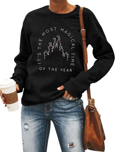 VILOVE Merry Christmas Sweatshirt Women Magical Christmas Shirt Christmas Lights Pullover Xmas Long Sleeve Tshirt in Kuwait