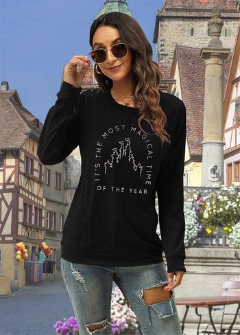 VILOVE Merry Christmas Sweatshirt Women Magical Christmas Shirt Christmas Lights Pullover Xmas Long Sleeve Tshirt in Kuwait