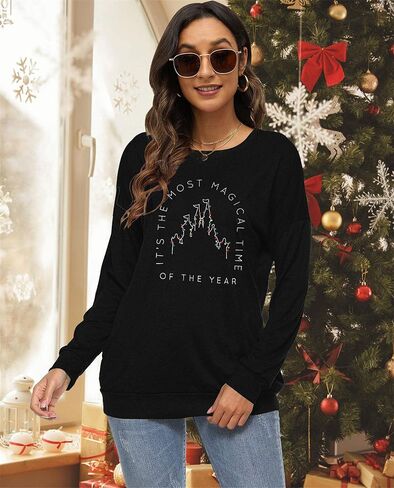 VILOVE Merry Christmas Sweatshirt Women Magical Christmas Shirt Christmas Lights Pullover Xmas Long Sleeve Tshirt in Kuwait