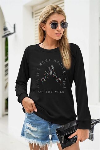 VILOVE Merry Christmas Sweatshirt Women Magical Christmas Shirt Christmas Lights Pullover Xmas Long Sleeve Tshirt in Kuwait