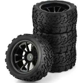 1/10 Monster Truck Tires and Wheels 12mm Hex Hubs RC Truck Tyres OD 118mm for 1:10 Scale Off Road Truck Car Traxxas X-Maxx E-Revo Summit Kyosho 144001 HSP 94188 94111 4PCS (Red)