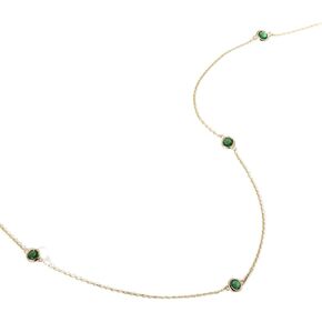 14K Solid Gold Emerald Station Necklace for Women | 14K Real Gold Emerald Yard Necklace | Dainty Station Necklace | Women's 14K Gold Gemstone Jewelry | Gift for Anniversary, 18" in Kuwait