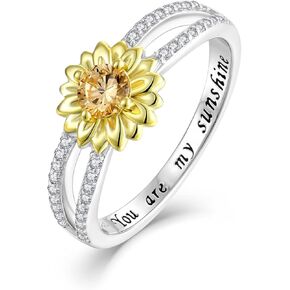 Sunflower Ring for Women Sterling Silver Cubic Zirconial Sterling Silver You are My Sunshine Band Rings for Women in Kuwait