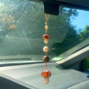 Mushroom Car Accessories for Women Cute Mushroom Car Hanging Ornament Boho Rear View Mirror Accessories Interior Car Decor Bag Charms Gifts for Women Girls (Brown)