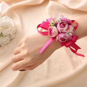 CASDRE Bride Wedding Wrist Corsage Hand Flower with Ribbon Bridal Corsage Wristlet Wedding Accessories for Women and Girls (Ivory)