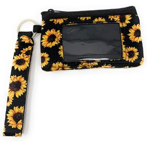 Daisy Lane Sunflower Credit Card Holder for Women, Zipper Wristlet Pouch Neoprene