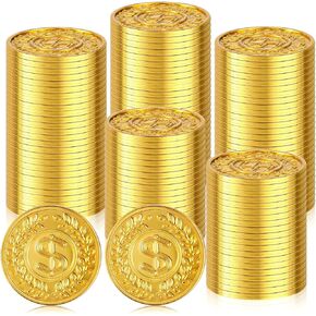 Hanaive 100 Pcs Plastic Gold Coins Fake Gold Coins Pirate Coins Golden Play Coins Spanish Doubloons St. Patrick's Toy Coins for Kids Pirate Party, Treasure Hunt Board Game and Party Favors(Stylish)