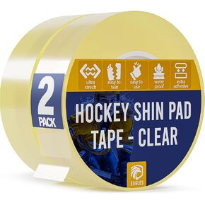 2X Clear Hockey Tape - Multipurpose Tape Roll - Durable Shin Guard Pad Socks and Gear Tape - Strong Adhesive Easy to Stretch & Apply - Hokey Sports Gifts, Accessories, Equipment, Gear