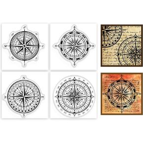 GLOBLELAND 4Pcs Mini Compass Travel Clear Stamps for DIY Scrapbooking Silicone Stamp Seals Transparent Stamps for Cards Making Photo Album Journal Home Decoration 2.2x2.2inch