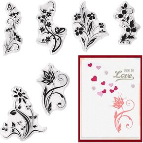 Hying 6 PCS Flowers Leaves Clear Stamps for Card Making, Floral Lace Rubber Stamps Plants Flowers Transparent Stamp Seal for Crafting DIY Scrapbooking Photo Album Decorations