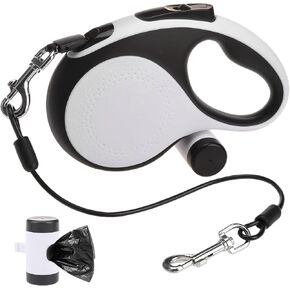 Heavy Duty Retractable Dog Leash 26 FT with LED Flash Light & Poop Bag Dispenser for up to 110 LB Small Medium Large Dogs Outdoor Walking & Training