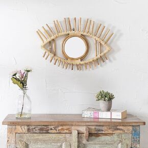 Madhu International Rattan Mirror - Decorative Wall Hanging Boho Mirror for Farmhouse, Living Room, Bedroom- Apple Shaped Wall Decor Mirror - Modern Bohemian Mirrors for Wall - 16 Inches
