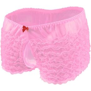 Men‘s Tiered Boxer Briefs Funny Boys Novelty Shorts Elasticated Underwear Mesh Lace Bladder Pocket