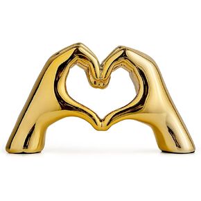 FJS Home Decor Silver Love Heart Hands Statue Modern Art Sculpture Home Decorations for Living Room Bedroom Shelf Coffee Table Centerpiece, Gift for Women Wedding 5.5" W x 9.8" H