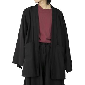 سترة كيمونو يابانية للرجال والنساء من Yukata Jinbei - مقاس فضفاض Haori، موضة صورة ظلية كبيرة، أسود سادة
