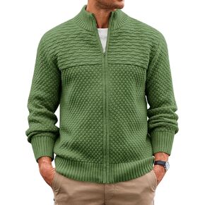 Runcati Mens Zip Up Cardigan Sweater Casual Stand Collar Textured Knit Ribbed Chunky Sweaters