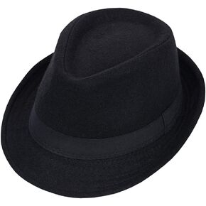 1Pcs Wide Brim Fedora Jazz Hat Manhattan Structured Gangster Trilby Felt Cap for Men (L) Black