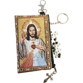 Religious Gifts Christ Divine Mercy Tapestry Icon Keepsake Rosary Pouch Key Chain Holder 4 3/4 Inch